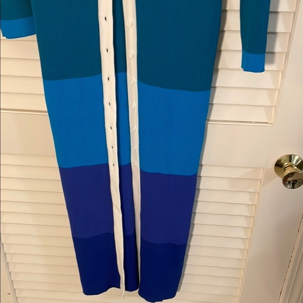 STAUD Colorblock Multicolor Rib Button Down Cardigan Sweater Dress - Picture 2 of 16